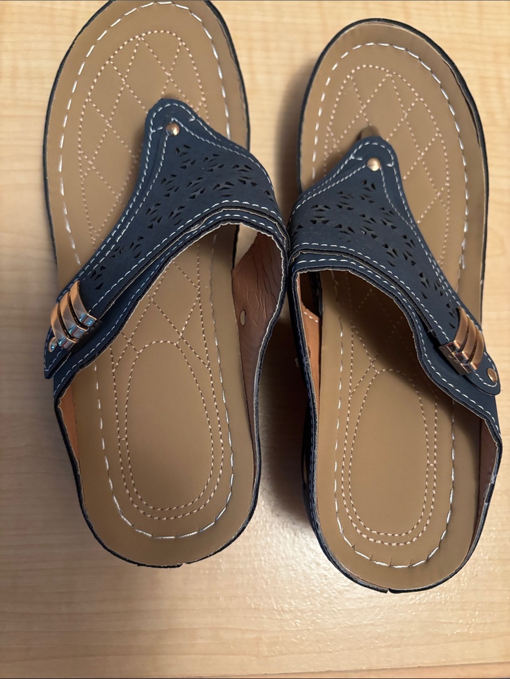 NEW - Women's Navy Blue Wedge Sandals - Comfortable Casual Slip-Ons